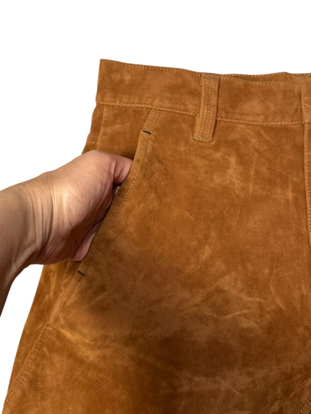 NWT New Free People Dylan Vegan Suede Long Shorts In Caramel Cafe Size 27 - Picture 9 of 11